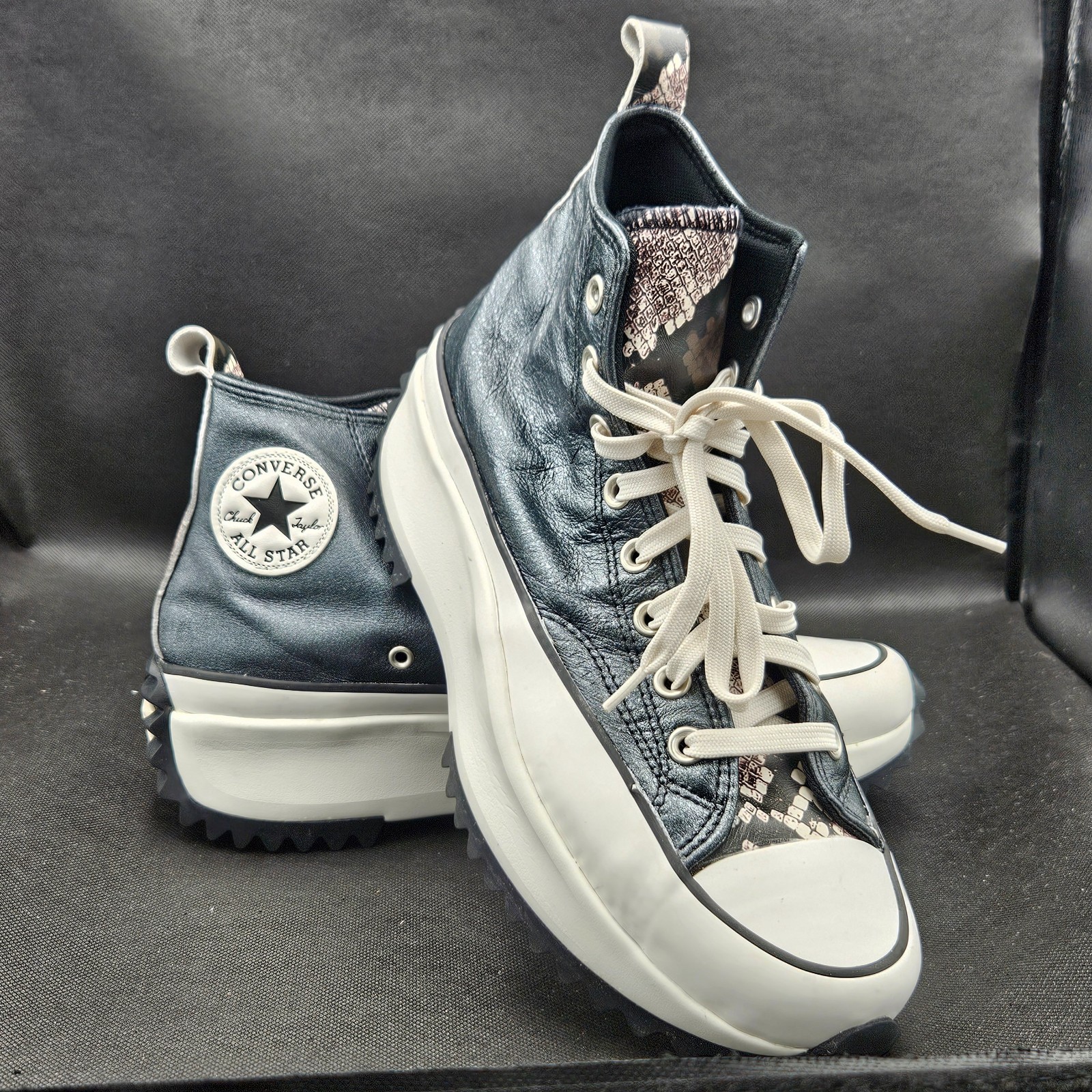 Converse Run Star Hike Leather High Top Mens 9 Womens 10.5 Snake Print Y2K