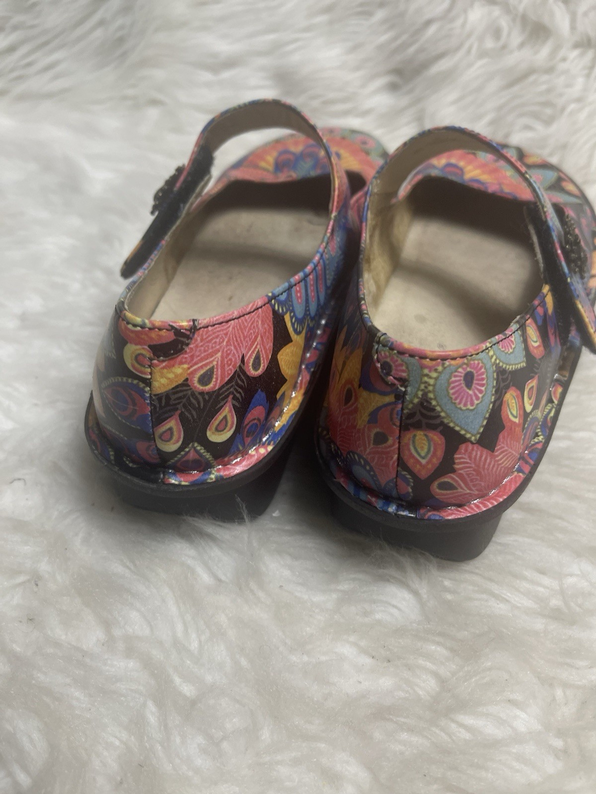 Alegria Paloma Mary Jane leather in Pink & Multicolor Peacock Print EUR SZ40