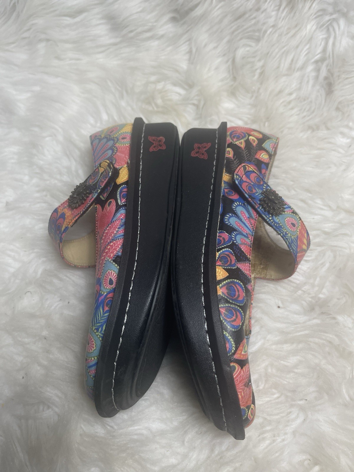 Alegria Paloma Mary Jane leather in Pink & Multicolor Peacock Print EUR SZ40