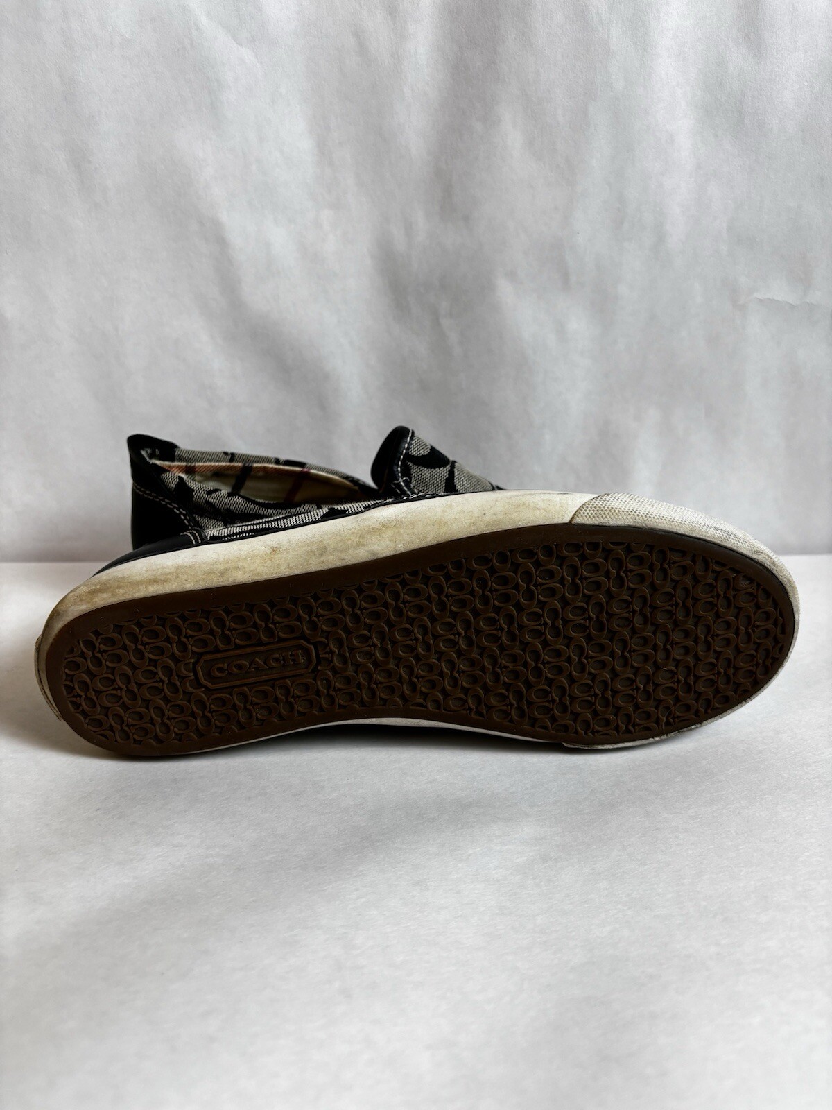 Coach Signature Shoes Womens 7 Brown Sneakers Monogram Beale Slip On Canvas