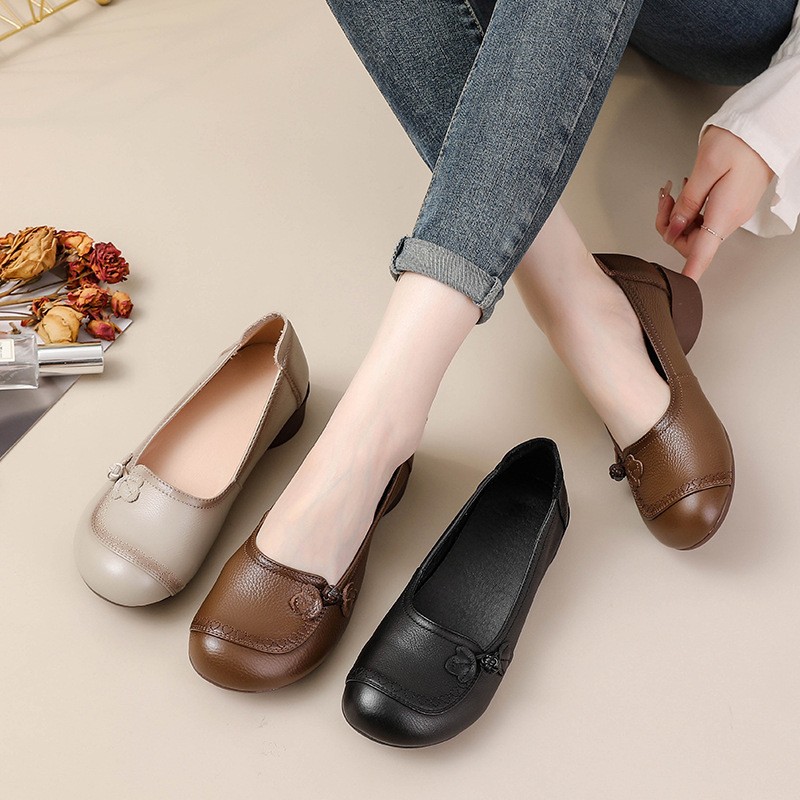 Women Slip On Loafers Vinatge Knot Low Heel Comfort Casual Working Mom Shoes