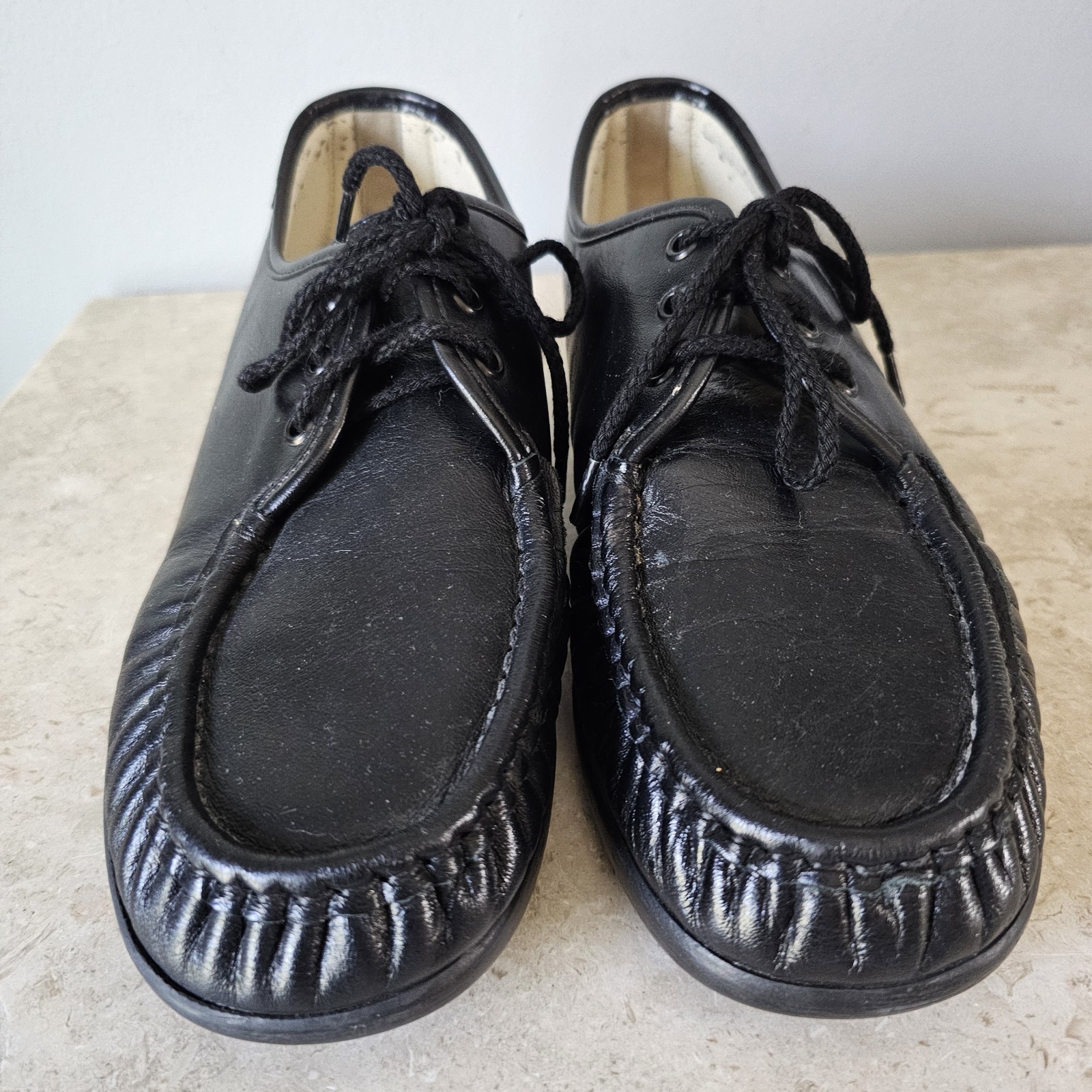 SAS Siesta Moc Toe Shoes Womens Size 11 M Black Leather Comfort Hand Sewn USA