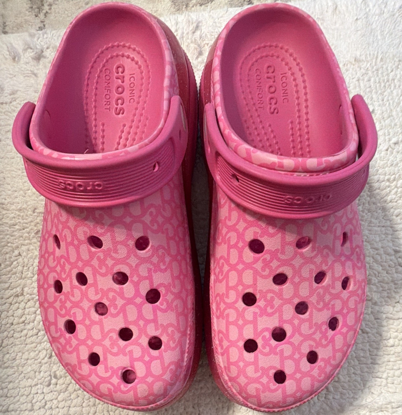 Crocs MEGA CRUSH Pink Barbie Movie Sparkly Chunky Heavy Duty Clogs US 9W