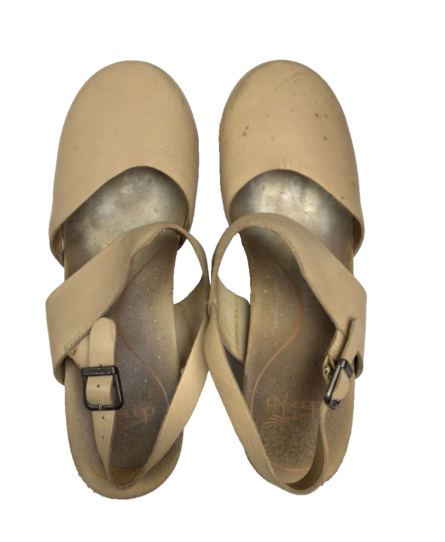 Dansko Thea Slingback Leather Studded Cutout Wooden Clogs Tan Brown EU 40 | US 9