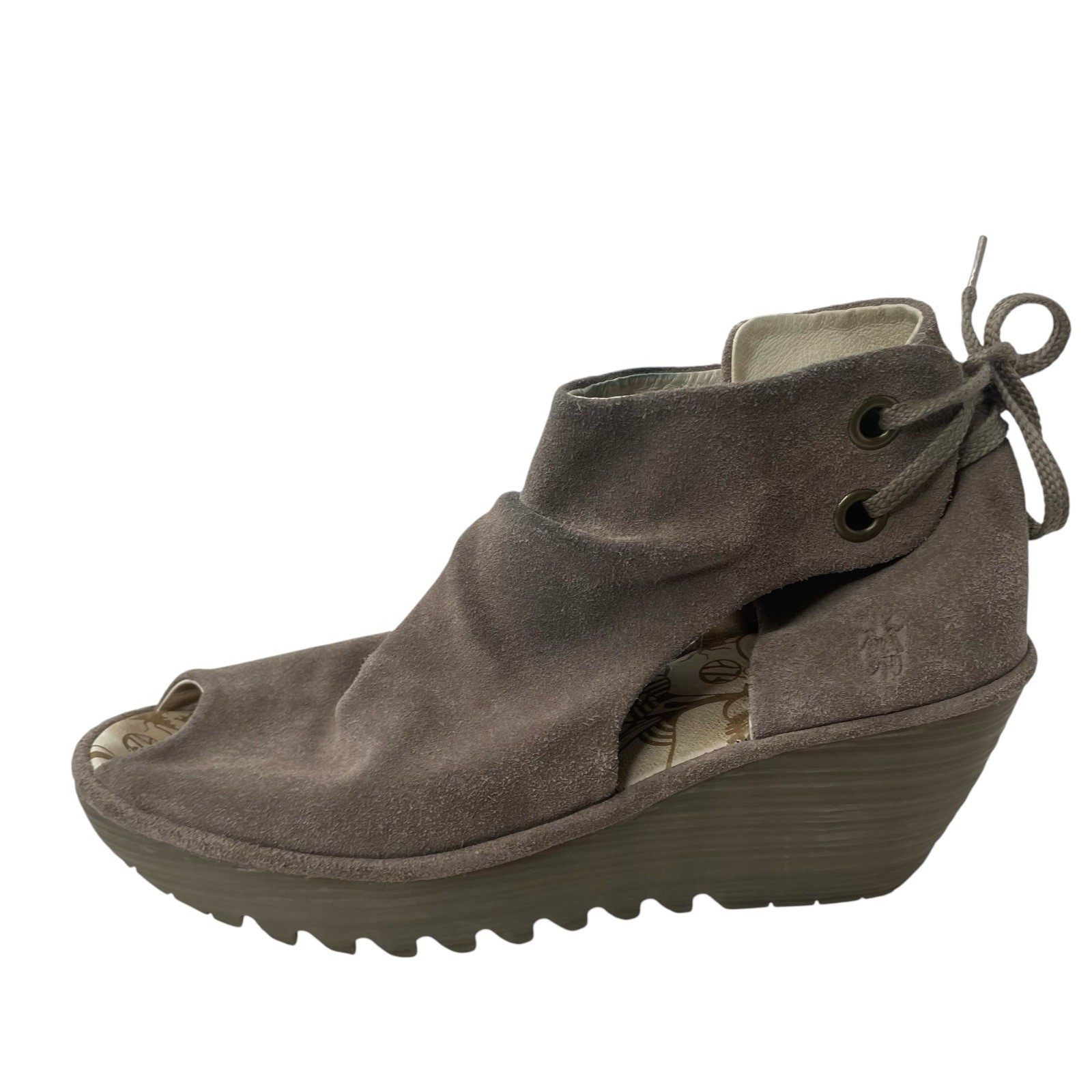 Fly London Yema Womens EUR 41 US 10 Ankle Bootie Wedge Heel Laced Back Suede