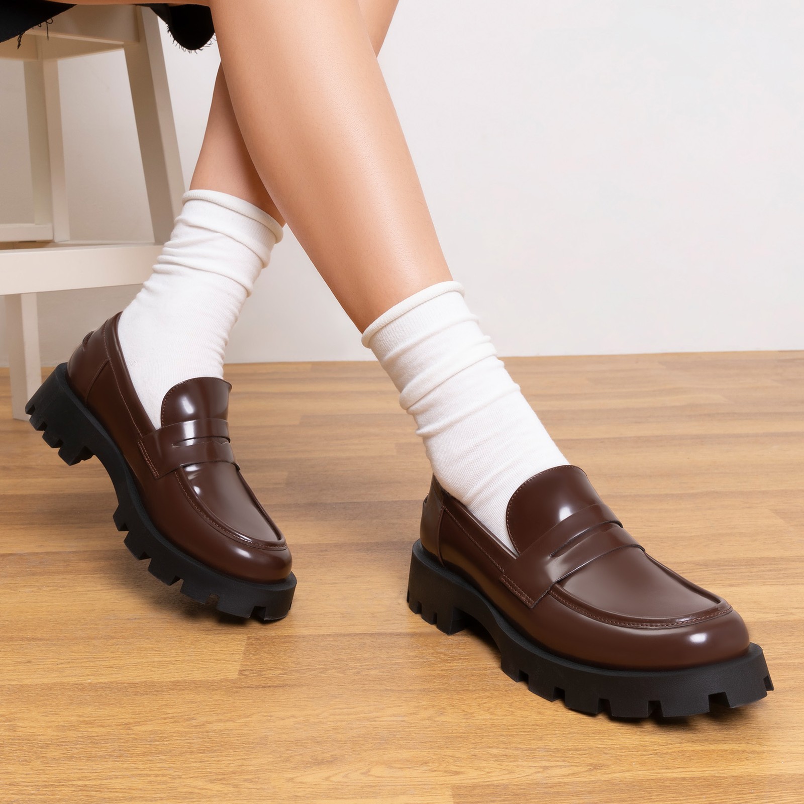 Women Platform Chunky Heel Penny Loafers Office Work Comfort Loafer Shoes