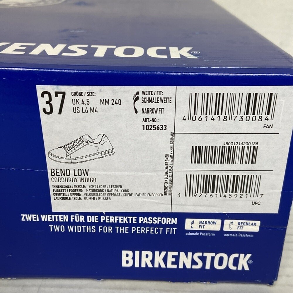 NEW Birkenstock Bend Low Suede Leather Sneaker EU37 Corduroy Indigo Narrow Fit