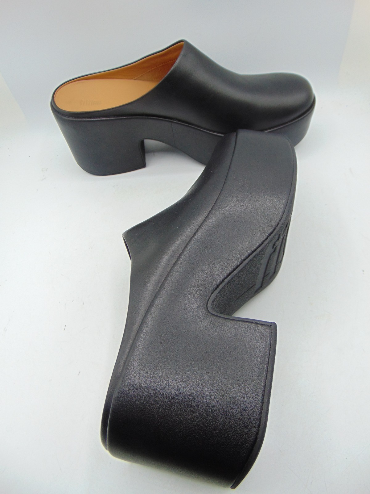FITFLOP Pilar Black Leather Platform Block Heel Slip On clogs Mule Sz 8 NEW