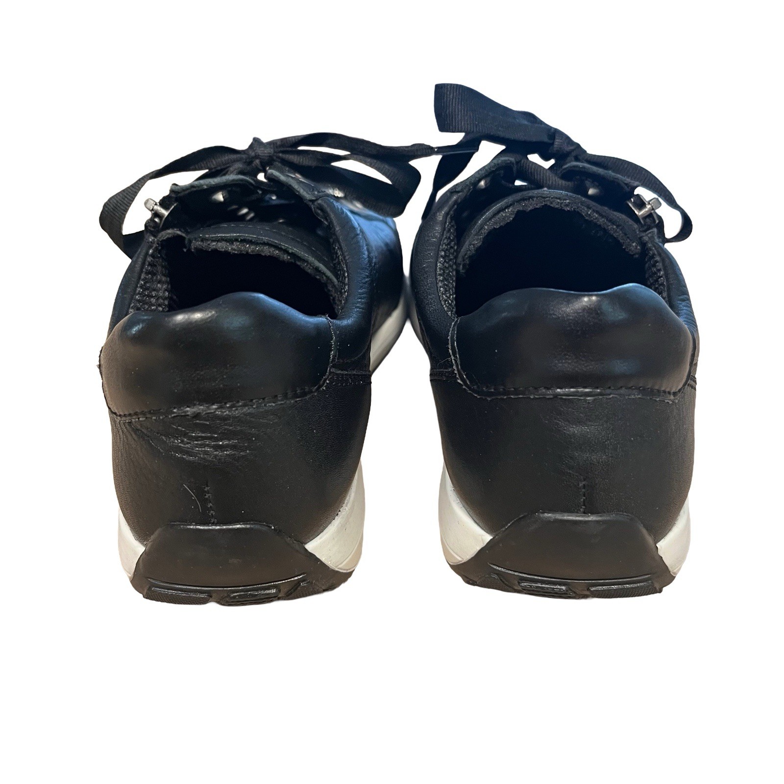 ARA Ollie High Soft Black Leather Women Sz 6.5 Comfort Tie/Zip Sneaker Excellent