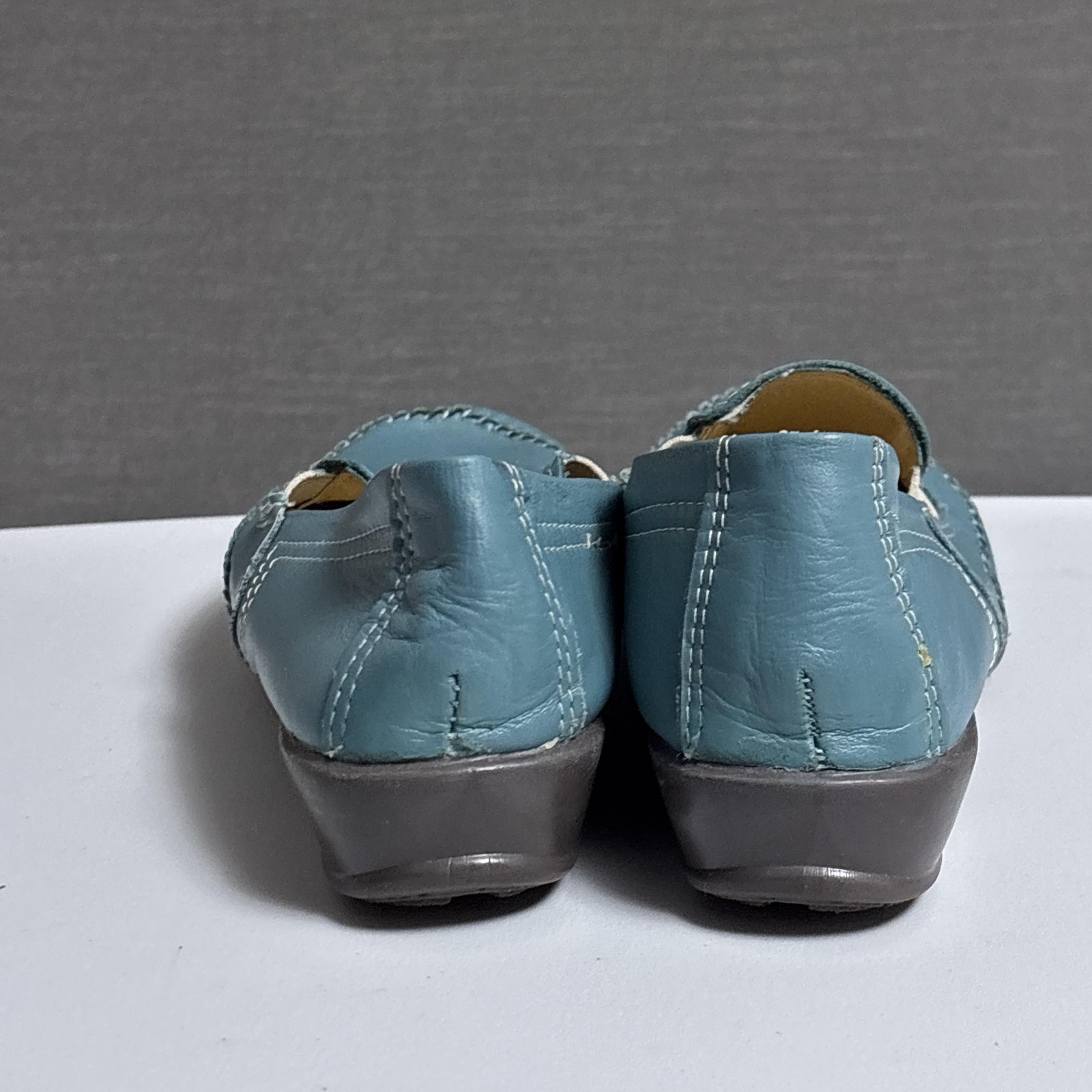 Karle Loafer Shoes 8 Blue Leather Hand Stitched Moc Slip On Comfort Comfort 25