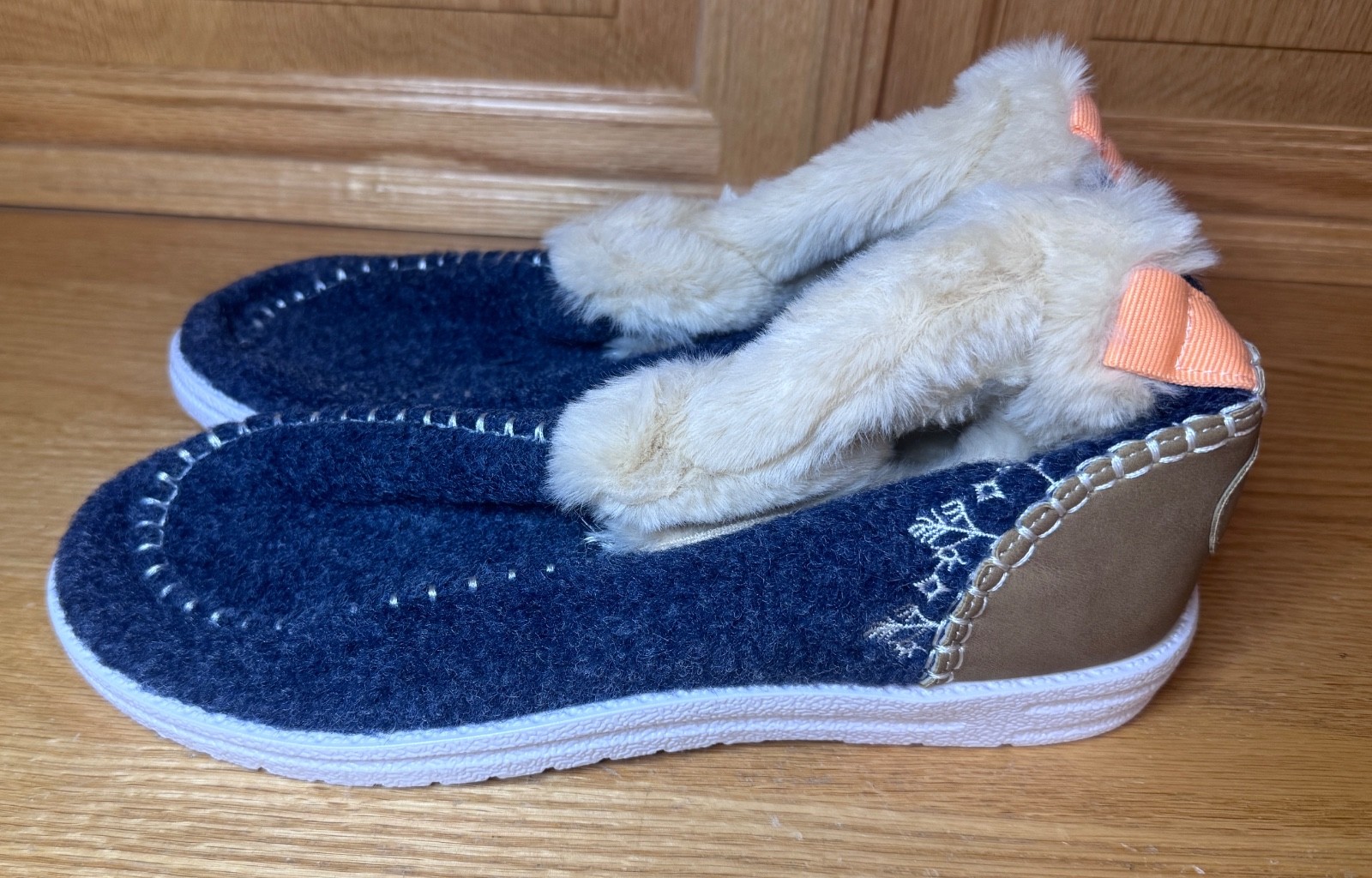 New Women’s Sz 8 1/2 Uk 6.5 Eur 39 Blue Fabric Faux Fur Lined Shoes
