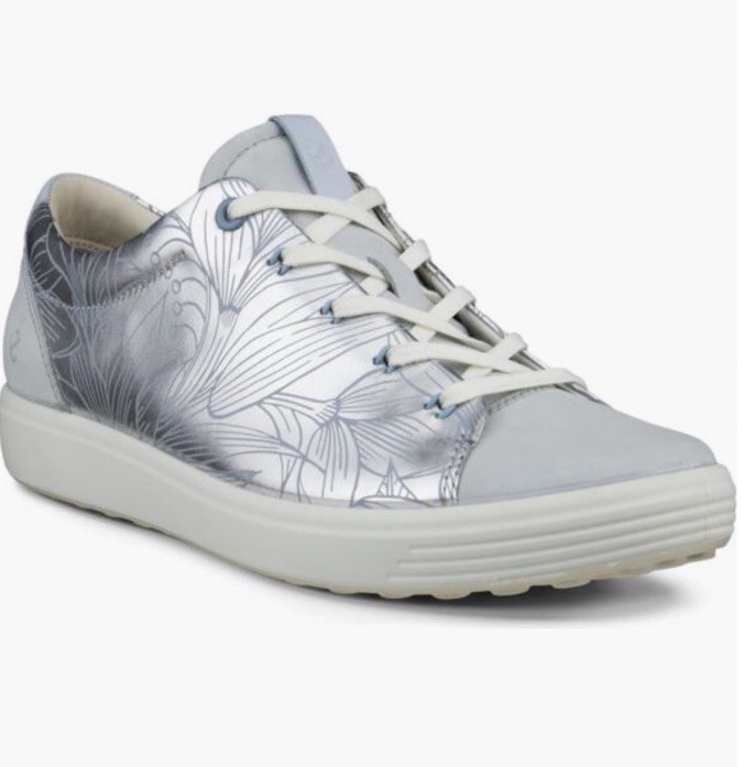 ECCO Soft 7 Floral Sneakers Pure Silver Concrete Leather EU 40 Women’s 9 – 9.5