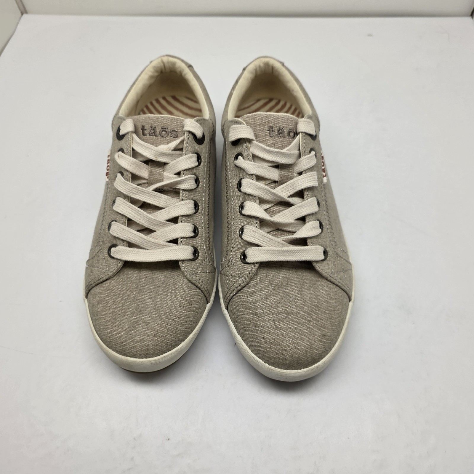 Taos Shoes Womens Star Tan Khaki Wash Canvas Comfort Sneakers Size 6.5 W Wide