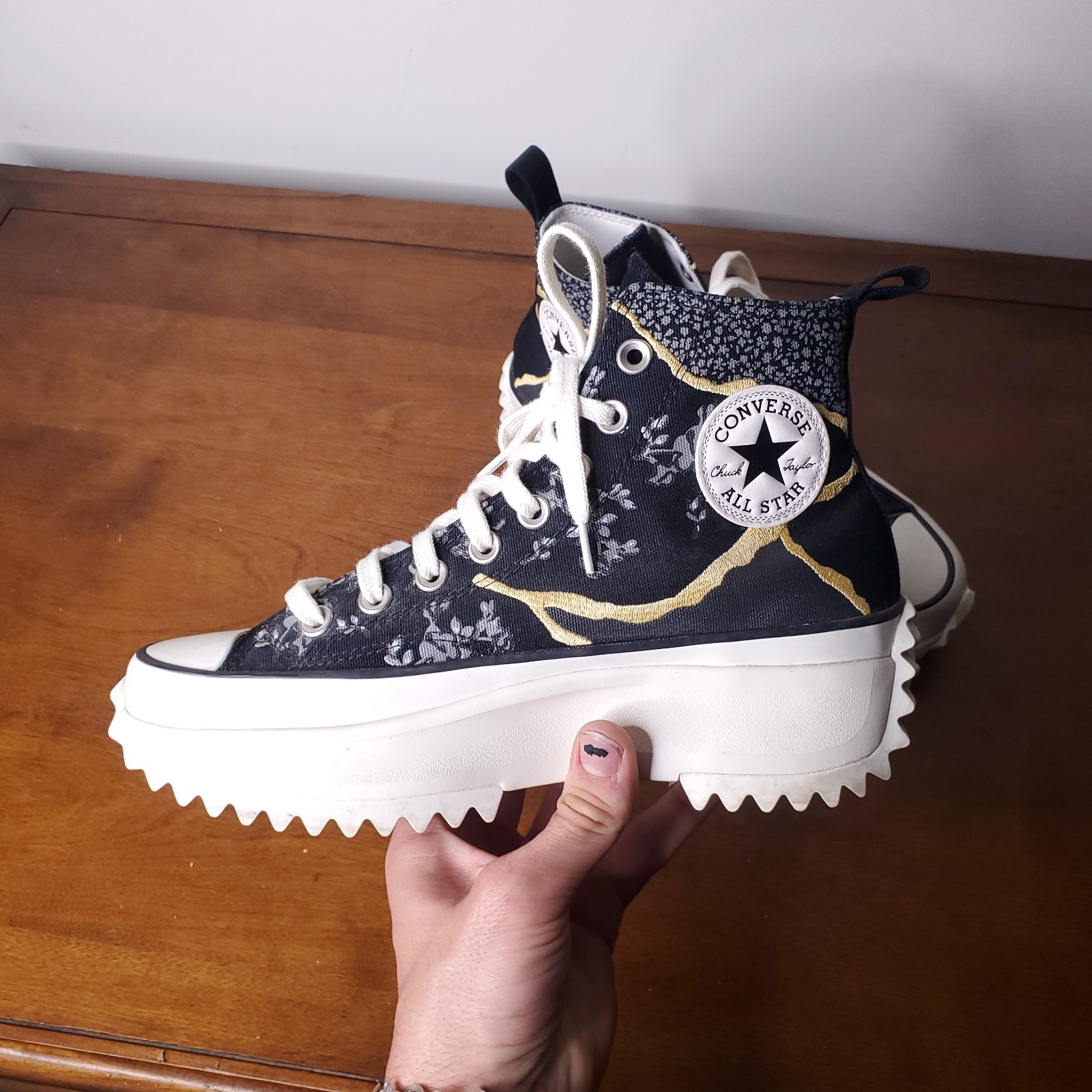 Converse Run Star Hike High Top Metallic Floral Black 172424c New 7M 8.5W
