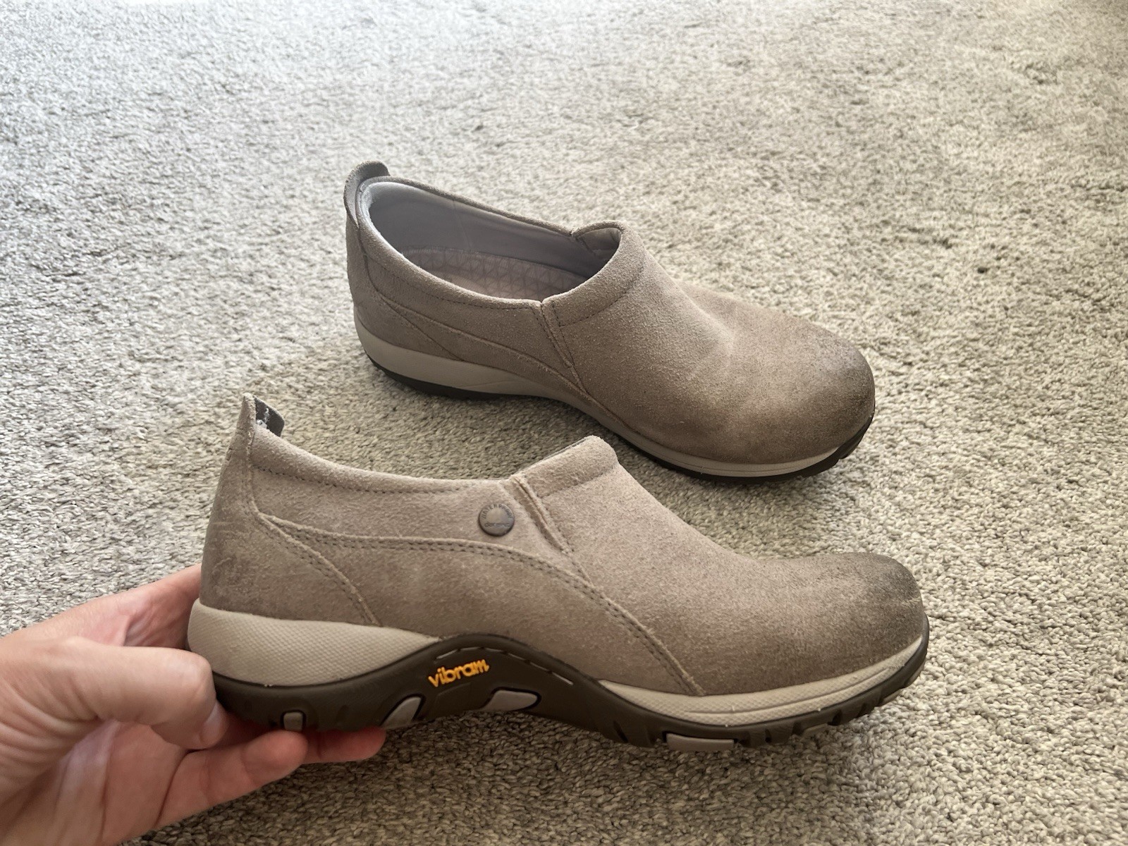 Dansko Patti Size 39 Taupe Burnished Suede Leather Slip On Vibram Work Clogs