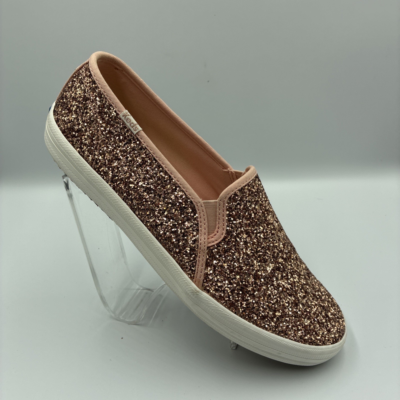 Keds x Kate Spade Triple Decker Womens Size 10 Rose Gold Glitter Slip On Shoes