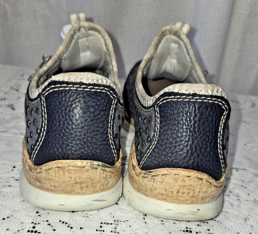 Rieker Womens Size 7 Navy Blue Leather Comfort Walking Shoes Zip Slip On EU 38