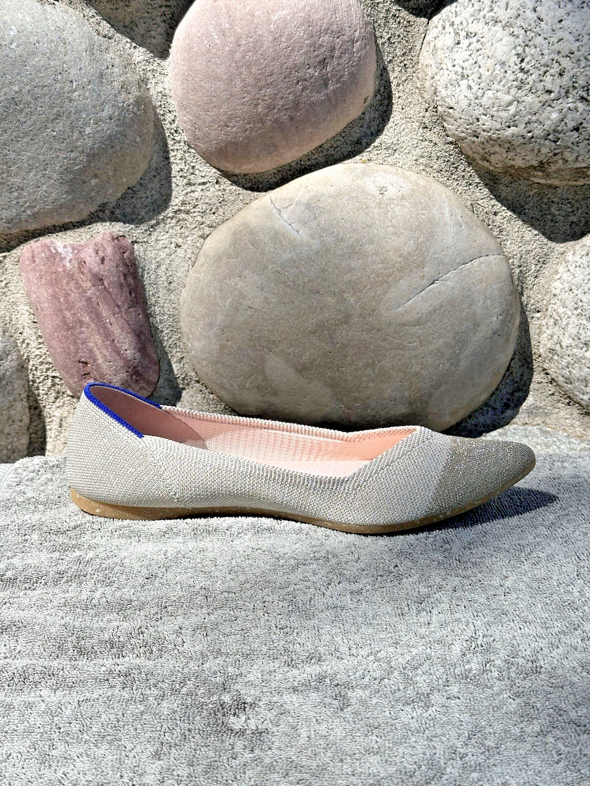 Rothy’s The Point Sz 10 Diamond Metallic Beige Silver Gold Pointed Ballet Flats