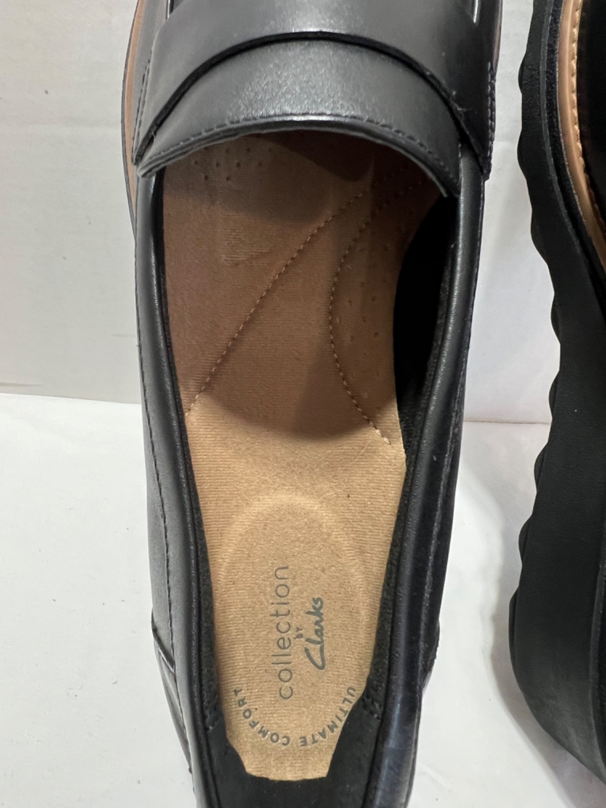 Women’s, Clarks Sharon Gracie Loafers ,9 .5 W, Black, Leather Wedge Shoes