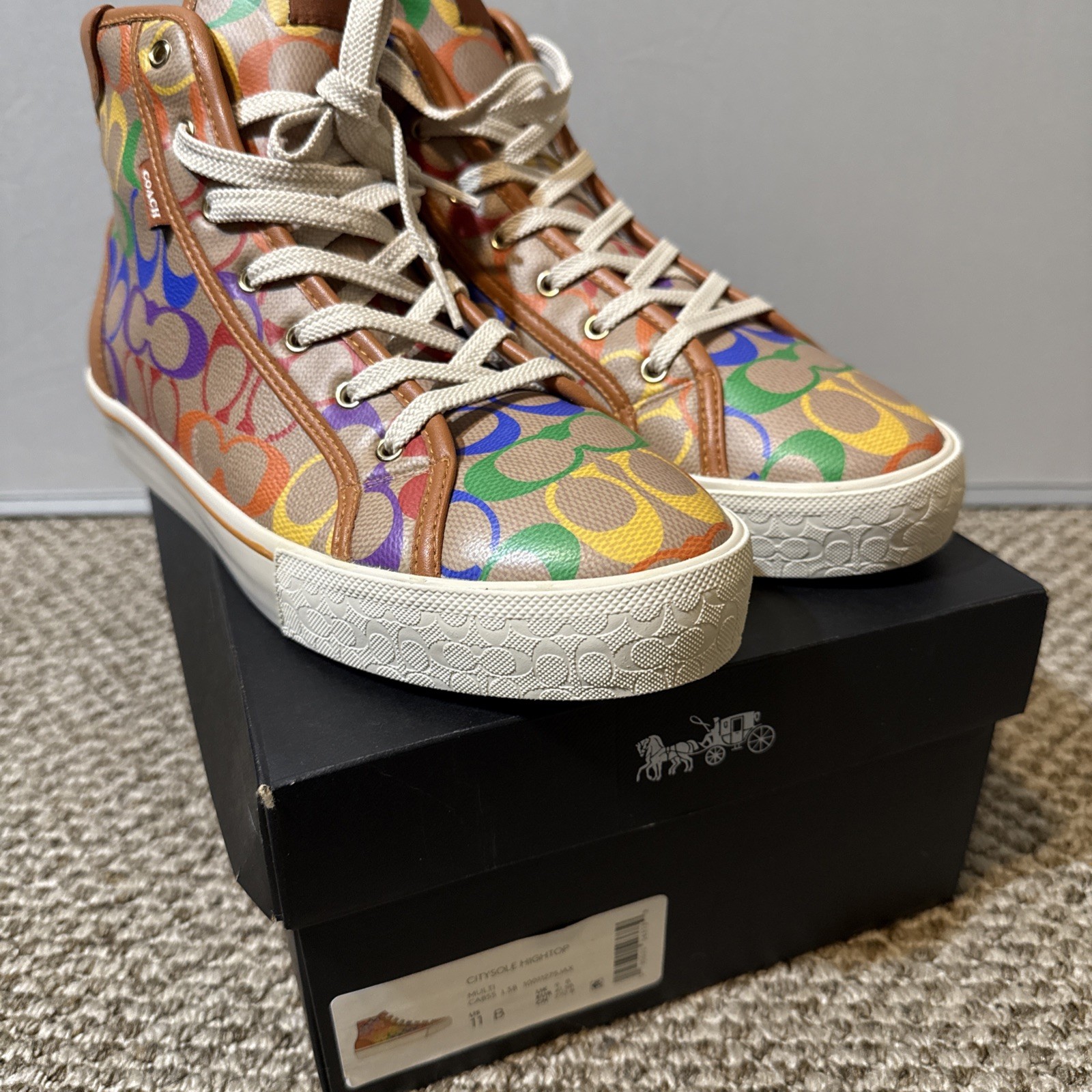 Coach Citysole High Top Sneaker Rainbow Signature Canvas Collection US 11 B