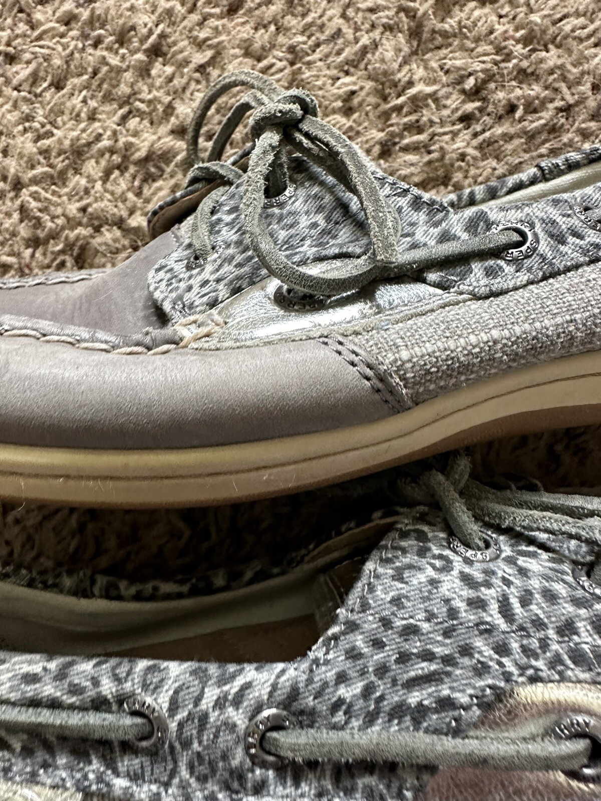 Sperry Top-Sider Taupe Leather Koifish Cheetah Boat Shoes WOMEN’S Size 8.5