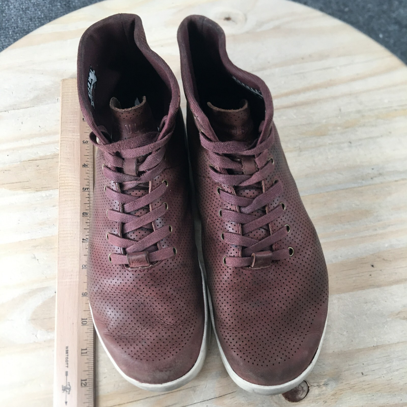 No Bull Shoes Mens 8.5 Womens 10 Sneakers Burgundy Leather High Top Lace Up