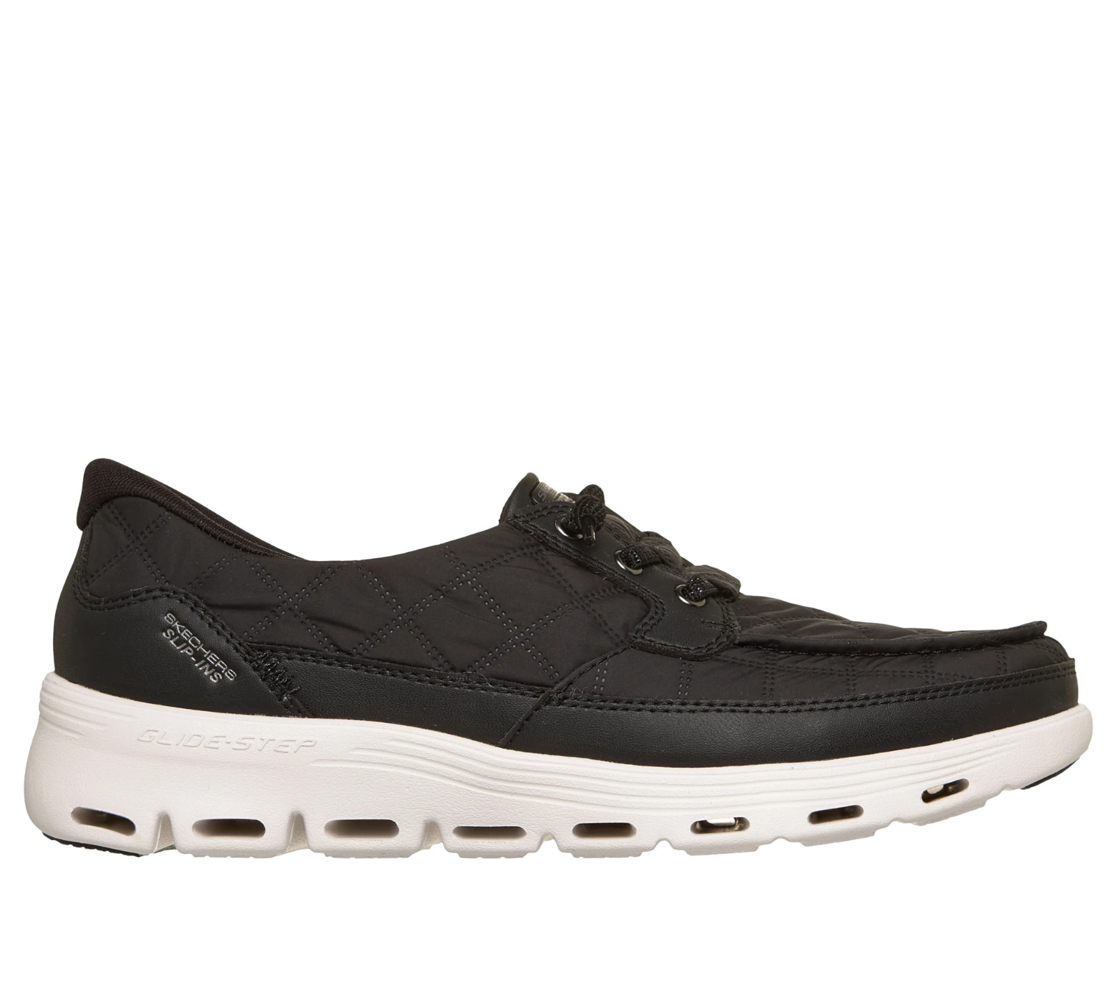 SKECHERS Slip-ins Glide-Step Serene – Cozy Fit Black Boat Shoe Womens sizes 6-11