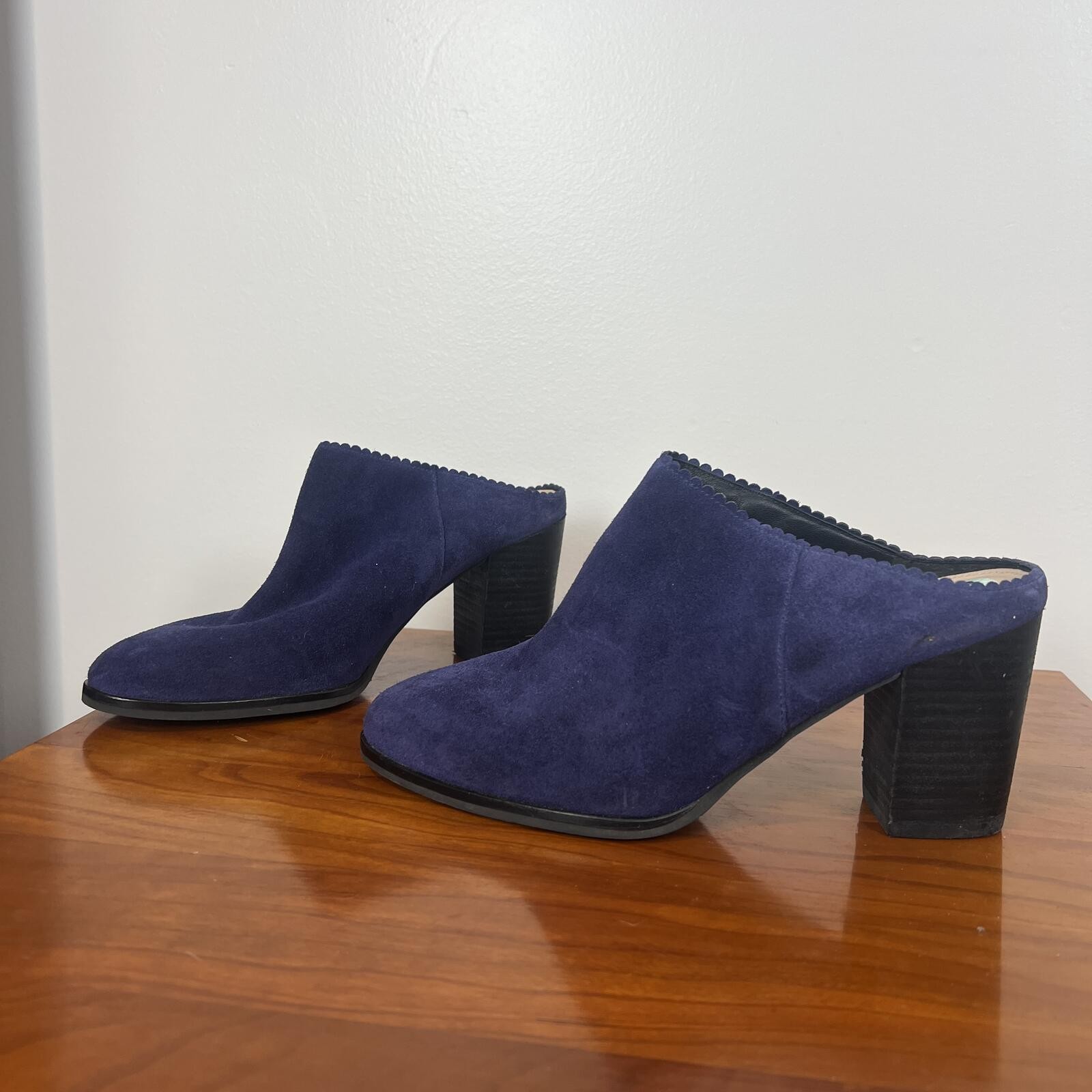 Via Spiga Deep Purple Suede Mule Heels Size 8.5 Block Heel NWOT