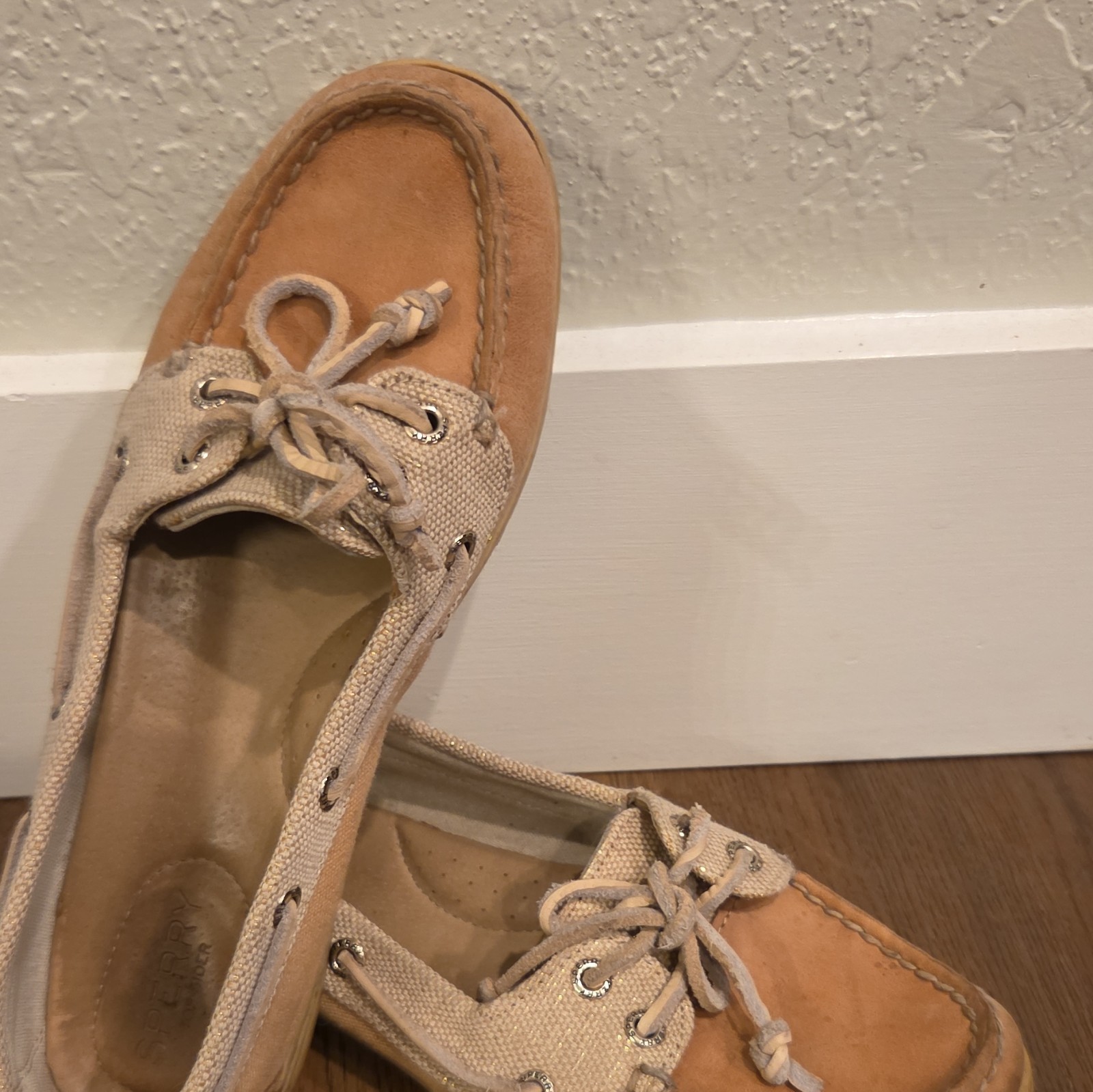 Sperry Angelfish Women’s 8.5M Tan/Beige Leather Lace-Up Boat Shoes