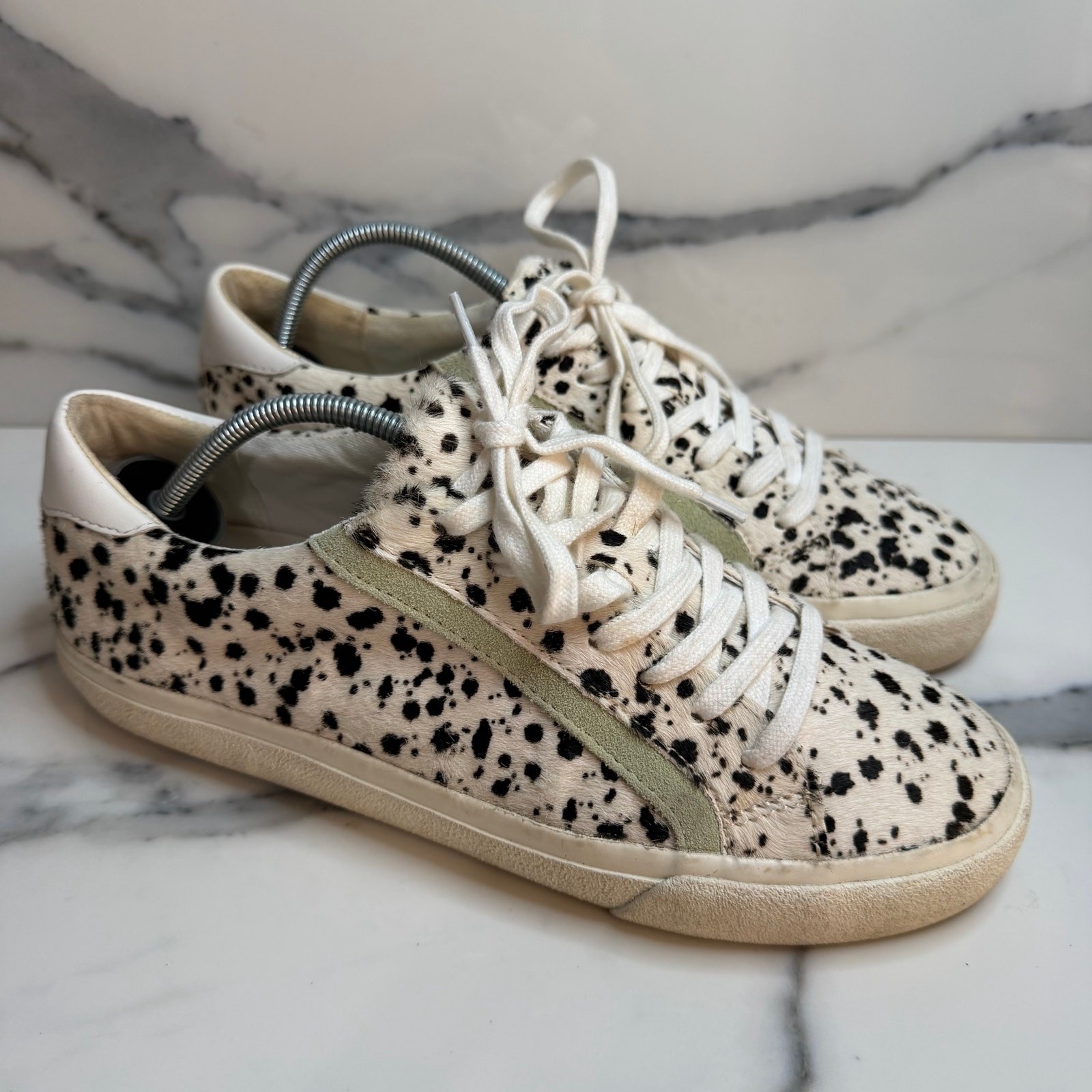 Madewell Women’s Calf Hair Green Accent Sidewalk Sneaker Sz 9 Spotted Low Top