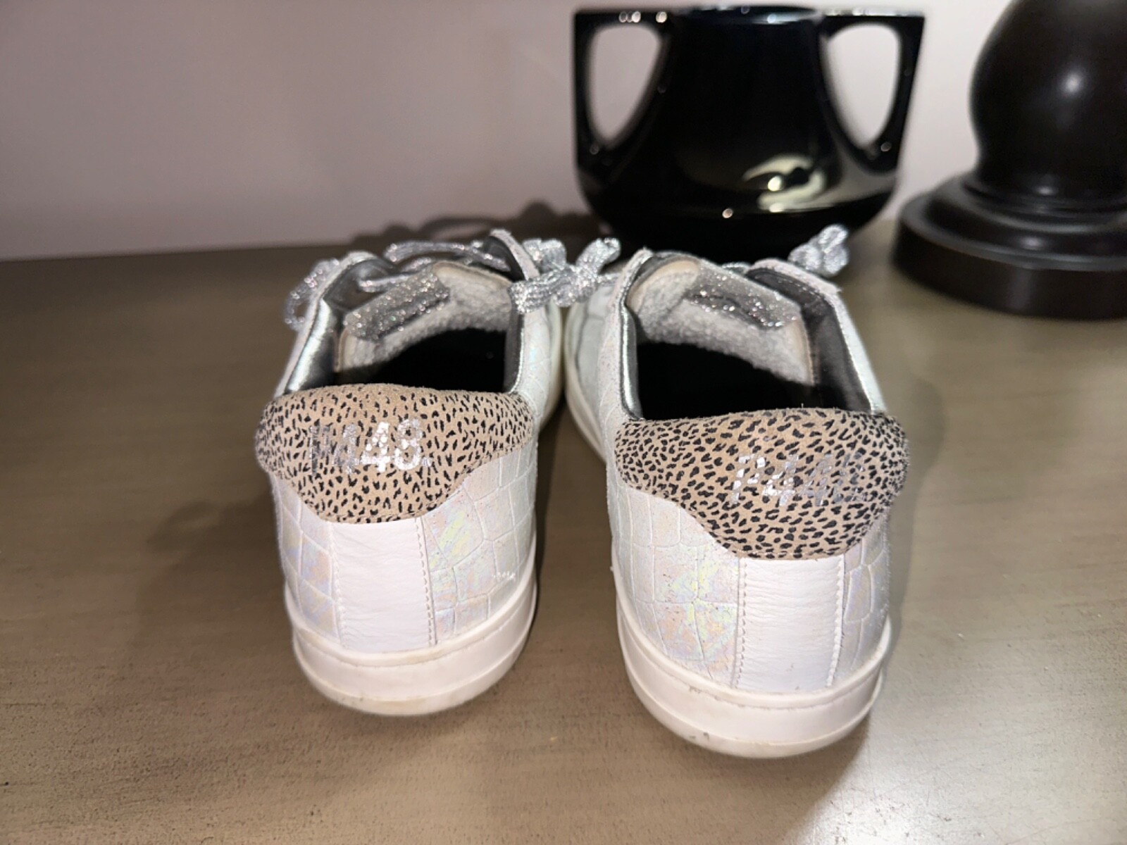 P448 John Pearl/white/spotted leather sneakers shoes w’s 10.5 EU 41 $298 Italy