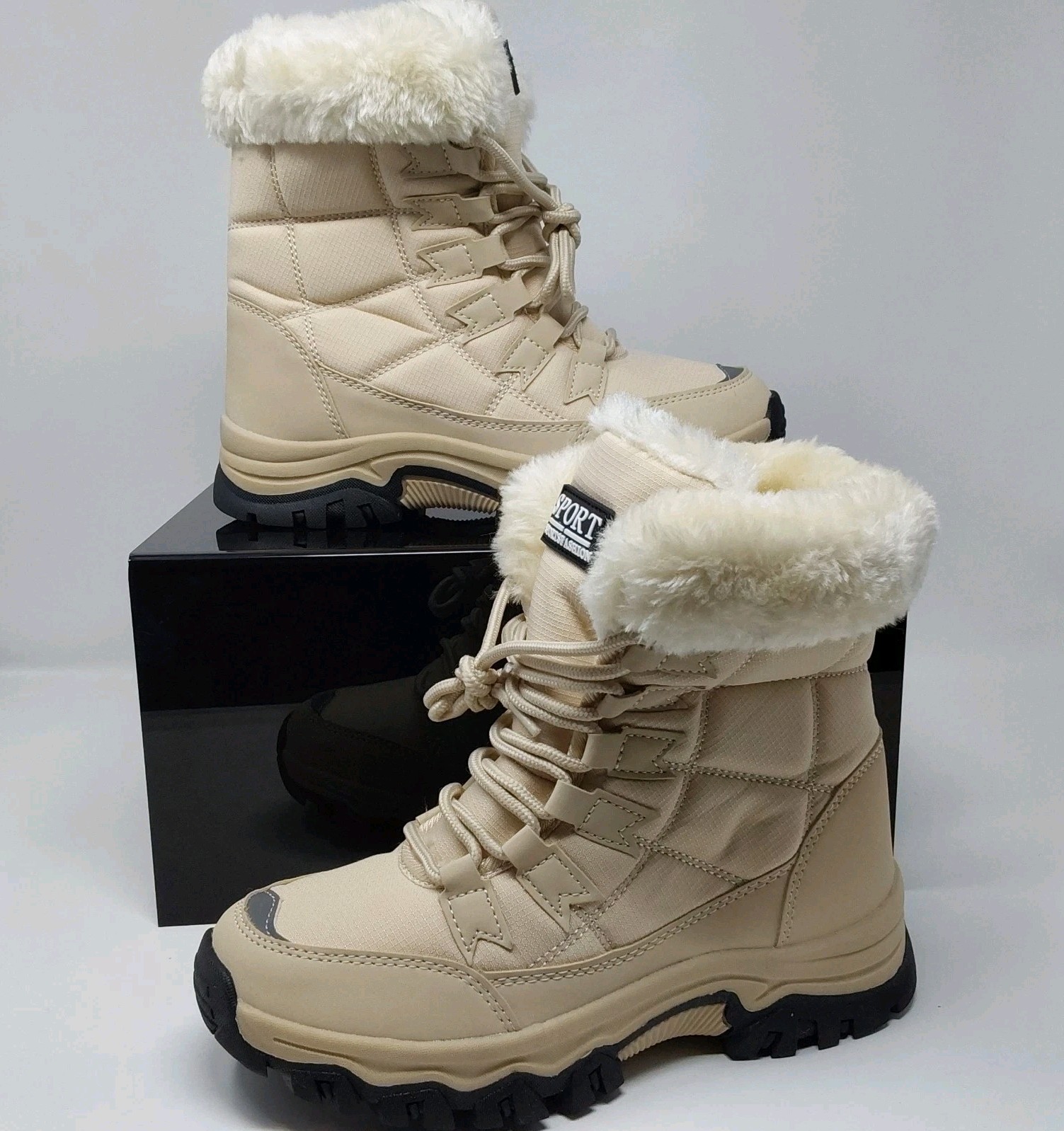 Women’s Winter Snow Boots Faux Fur Lined Waterproof Hiking Boots Size 6 EU 37