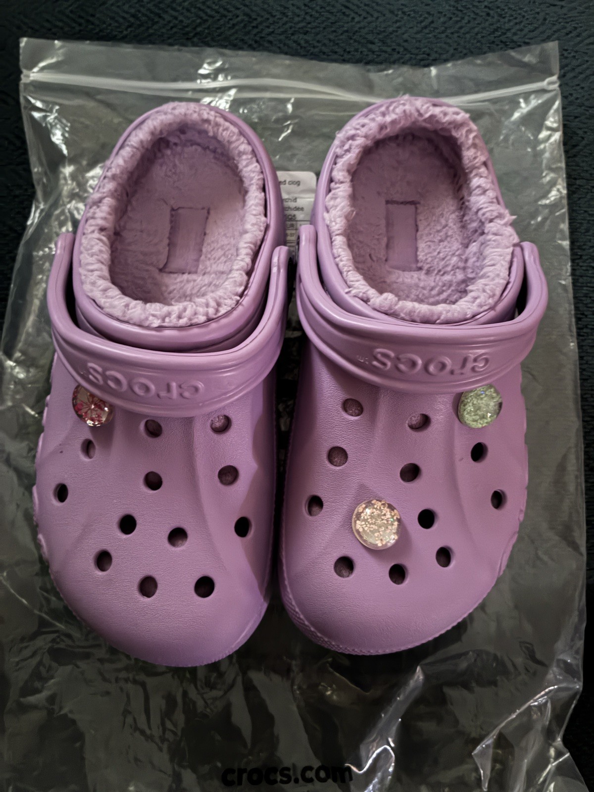 Crocs Baya Lined Clogs Orchid W6 M4 w/Jibbitz-slightly used