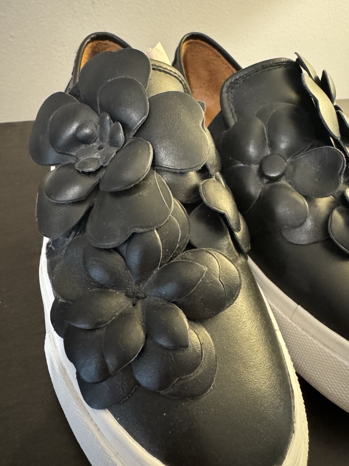 See by Chloe Vera Slip On Floral Sneakers Black Leather Size 38