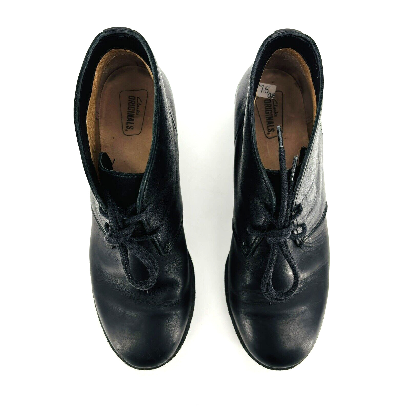 Women’s 7.5 M Clarks Originals Athie Terra Wedge Desert Boots Black Leather
