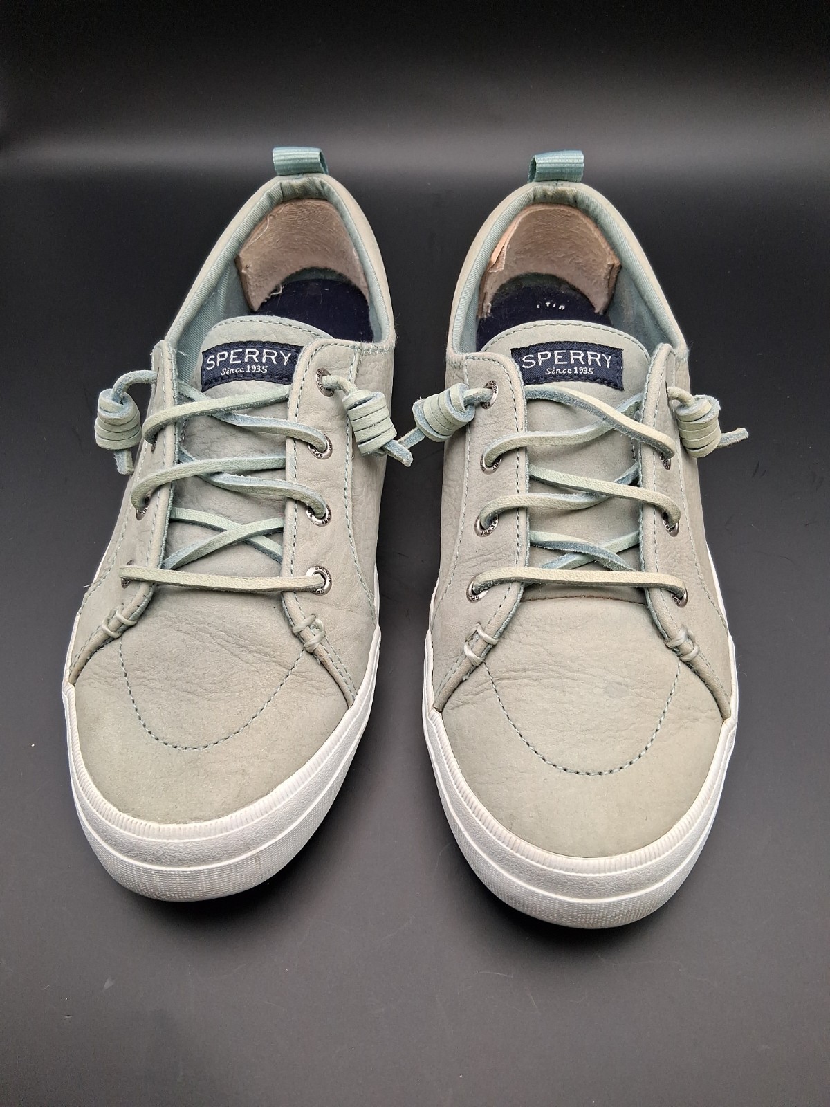 Sperry Women’s Crest Vibe Leather Seafoam Green Sneakers Size9 **FLAWS-SEE PICS