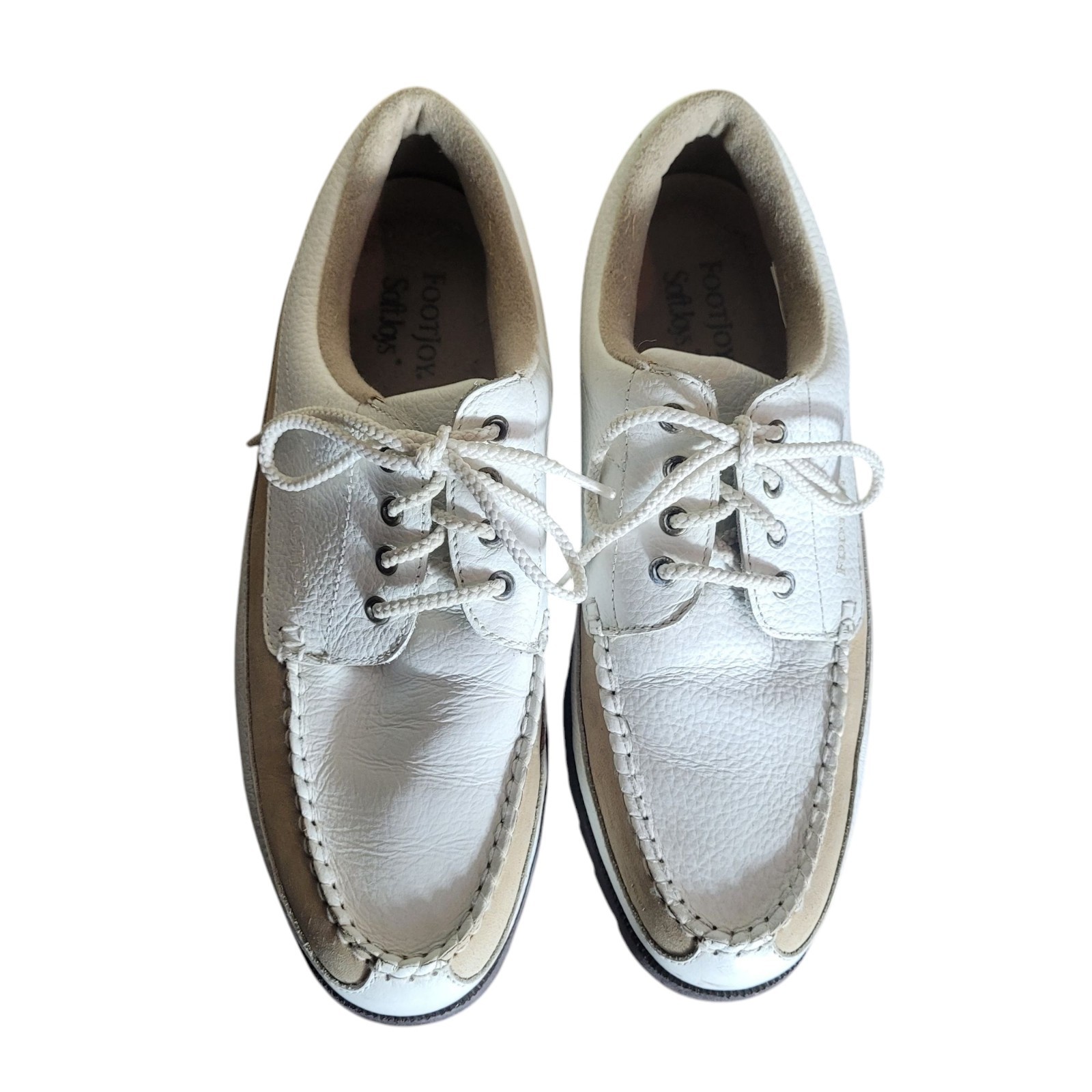 Footjoy Softjoy Leather Lace Up Loafers Shoes Women’s 8.5 White Tan Golf Preppy