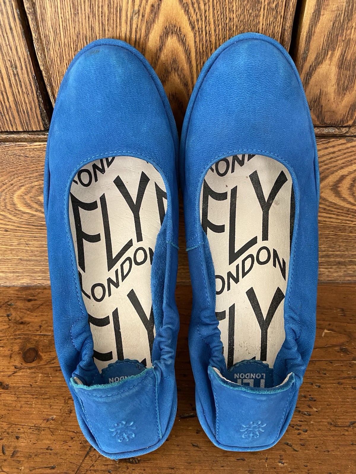 Fly London blue suede slip on wedge shoes 39