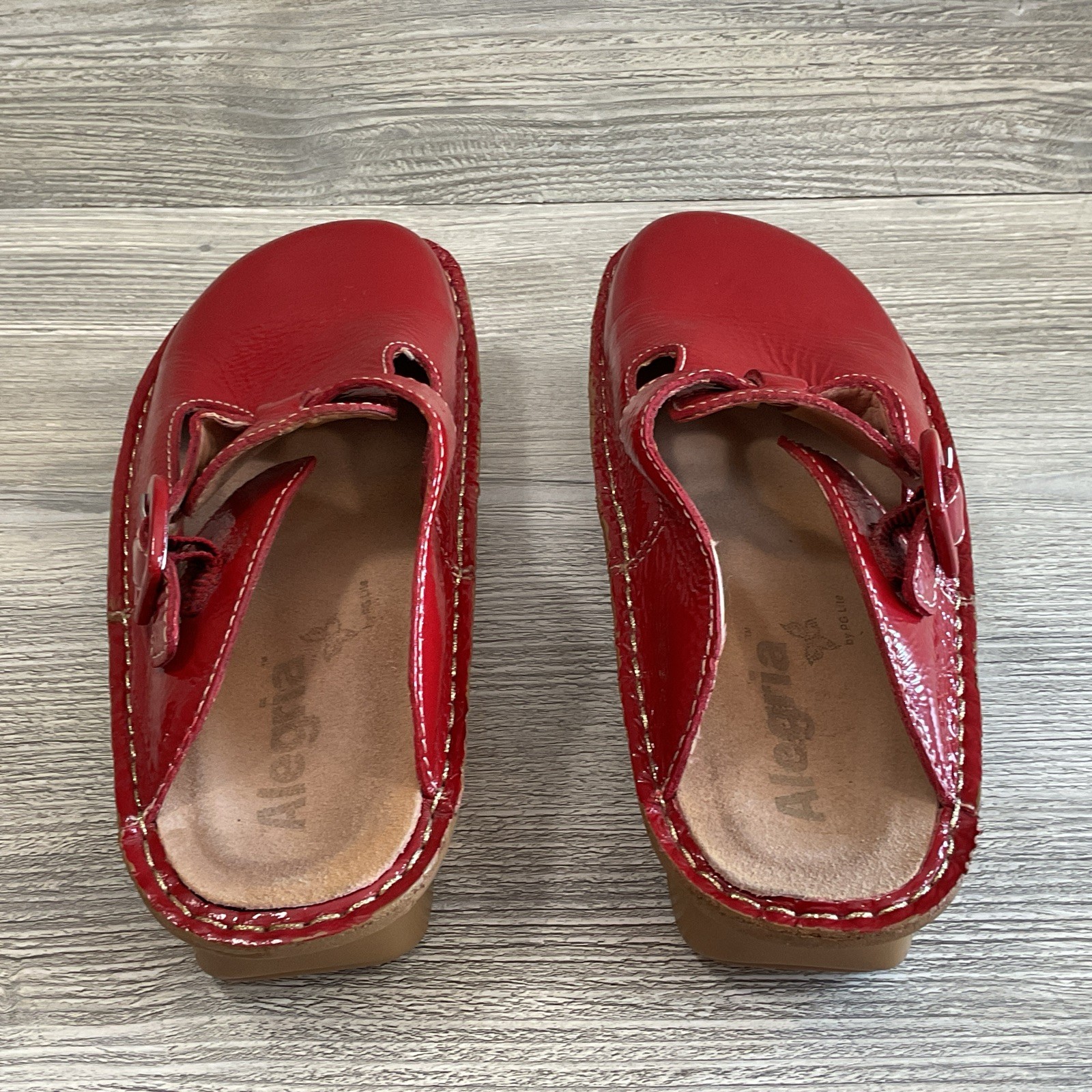 Alegria ALG-104 Womens 37 EU 7-7.5 US Red Patent Leather Buckle Mules Clogs