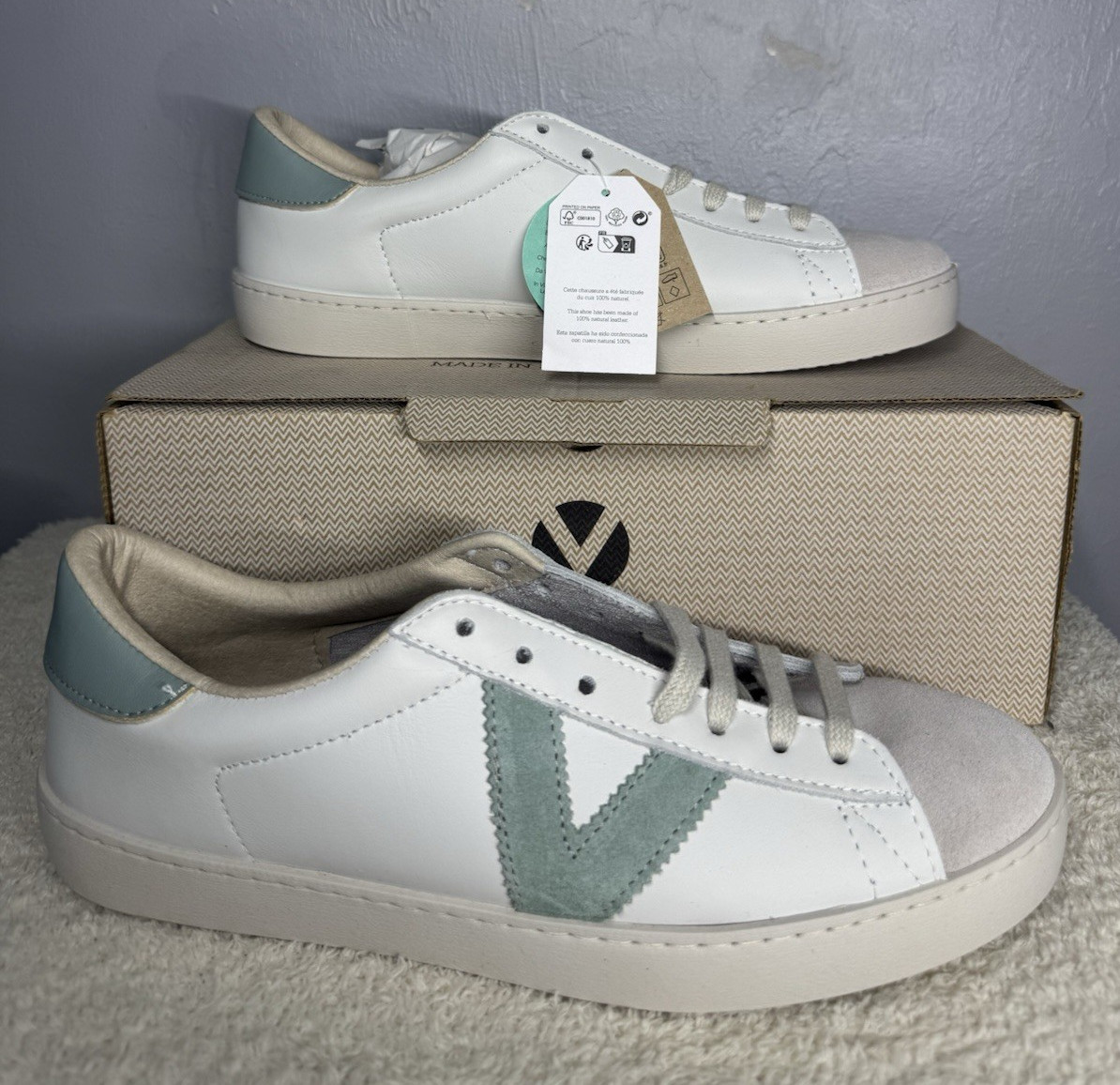 Victoria Low Top Lace-Up Sneakers White Green Beige Unisex Adults Casual