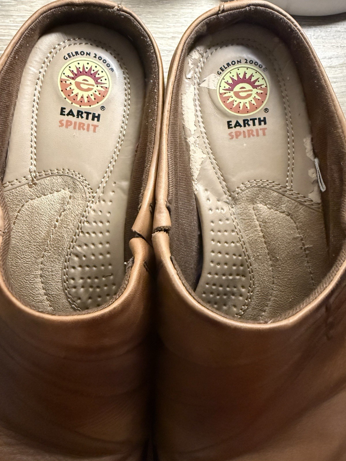 Vtg Earth Spirit Jenny Clogs Tan Leather Slip On Mules Gelron 2000 Sz 8.5 Shoes