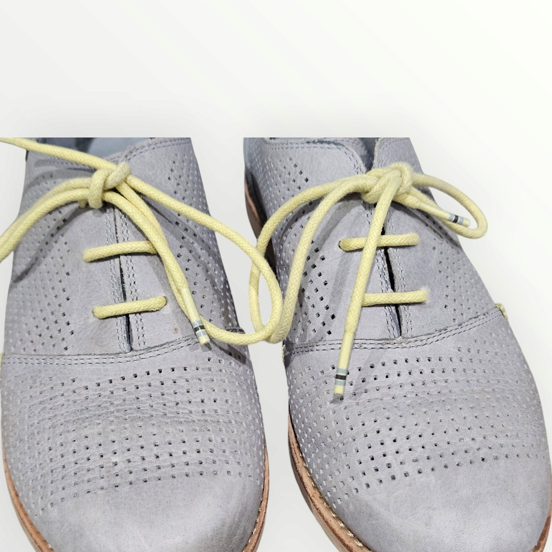 Ahnu Women Blue Gray Leather Suede Perforated Lace Up Oxfords 7M