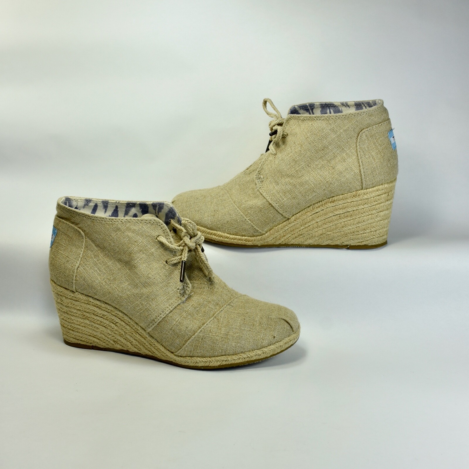 TOMS TAN DESERT WEDGE CANVAS ESPADRILLE LACE UP BOOTIES WMNS SIZE 9 M 301212