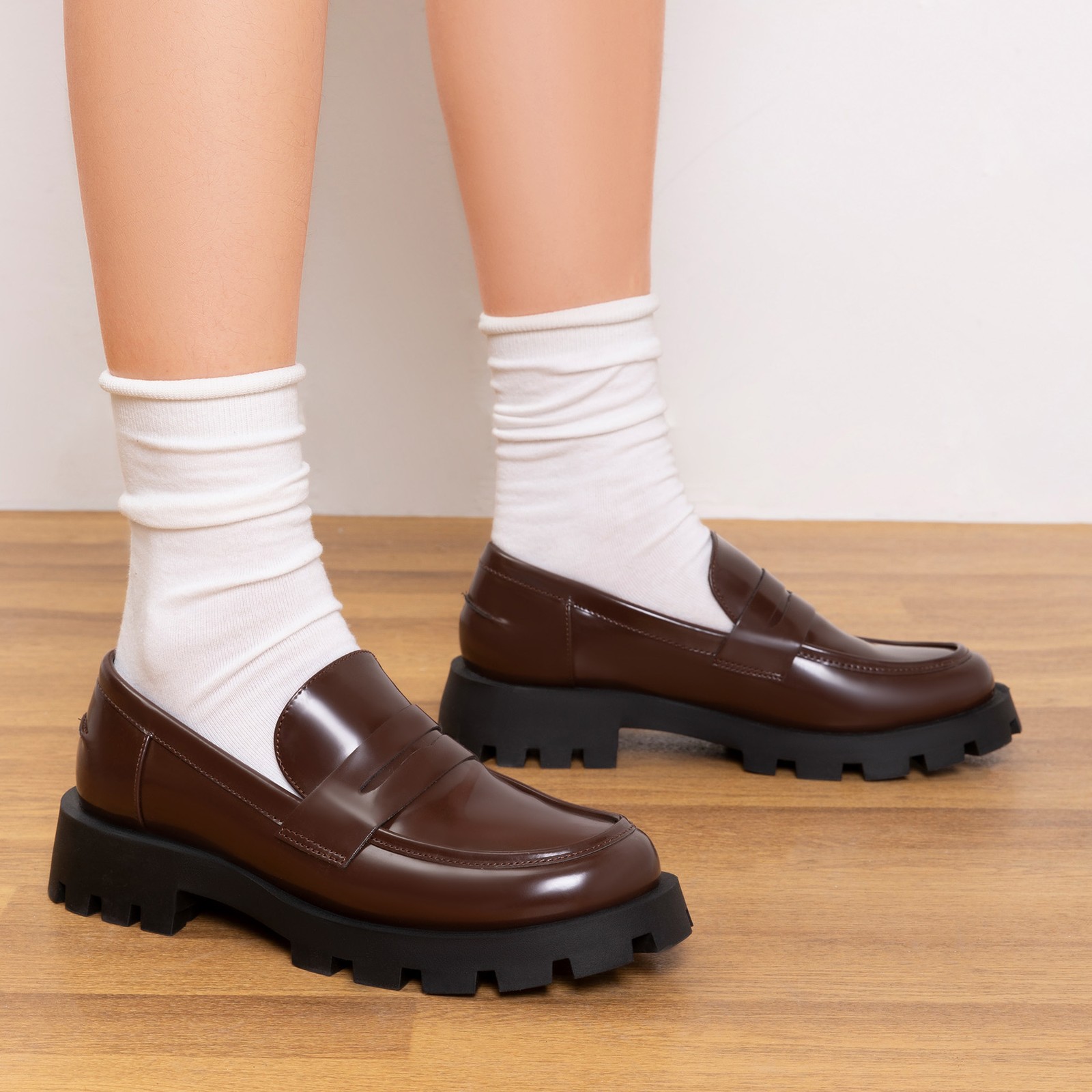 Women Platform Chunky Heel Penny Loafers Office Work Comfort Loafer Shoes