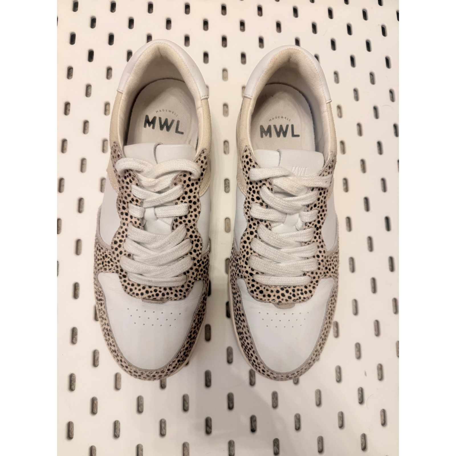Madewell Court Spotted Calf Hair Sneakers Womens 8 Beige White MD783