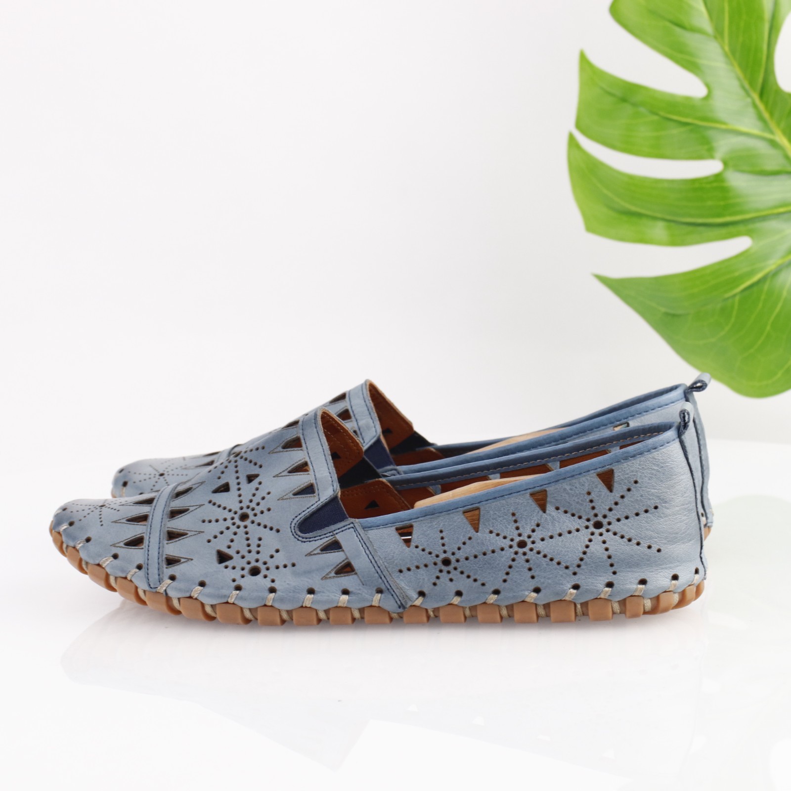 Spring Step Womens Fusaro Loafer Size 44 12.5 Blue Leather Cutouts Flexible Shoe