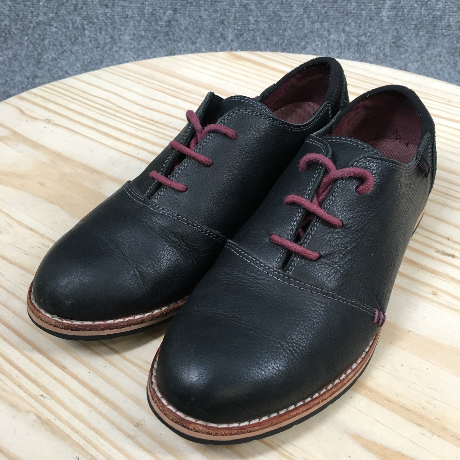 Ahnu Emery Oxford Womens 8 Black Leather Casual Lace Up Comfort Shoes Suede Trim