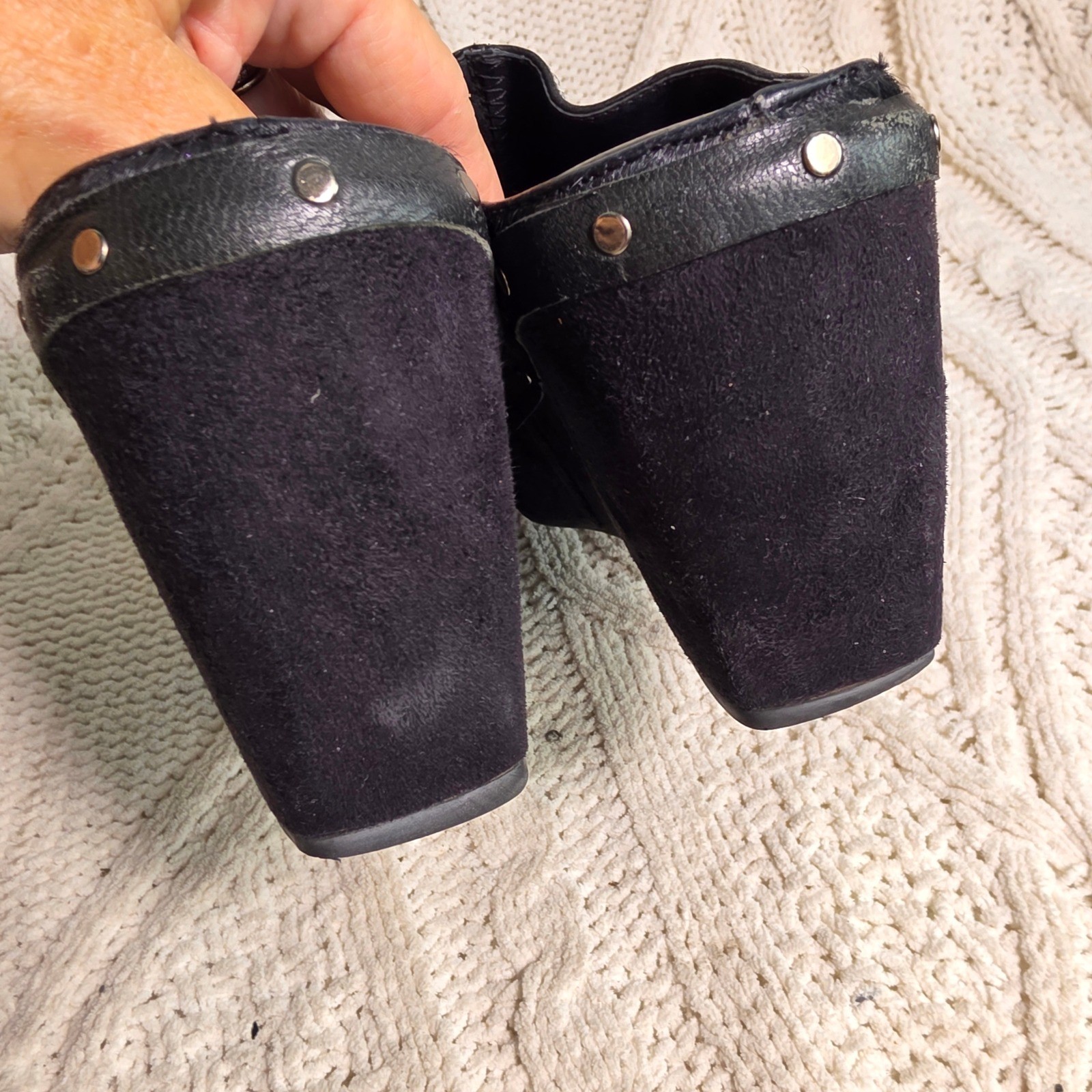 Antelope Clogs Mules Pony Hair Black Studded Leather Wedge Women 39 8 8.5