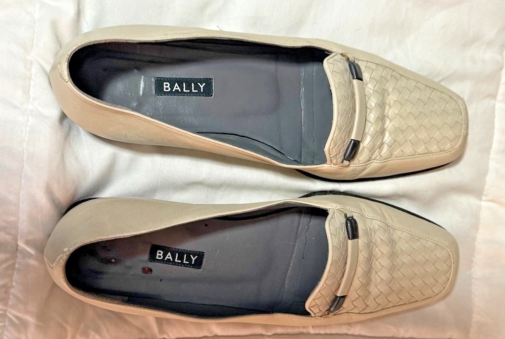 BALLY TAN LEATHER SHOES WOMENS LOAFER BASKETWEAVE AND STRAP ACCENT SIZE 7-1/2