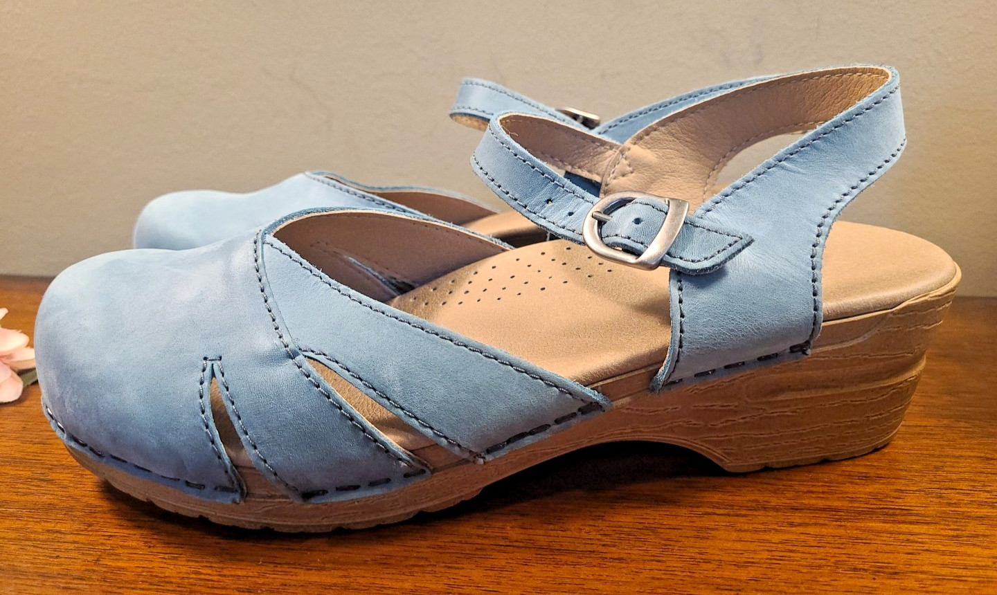 Sanita MARGRETHE Blue Suede Slingback Clog Sandals Sz 40 9 Platform Closed Toe
